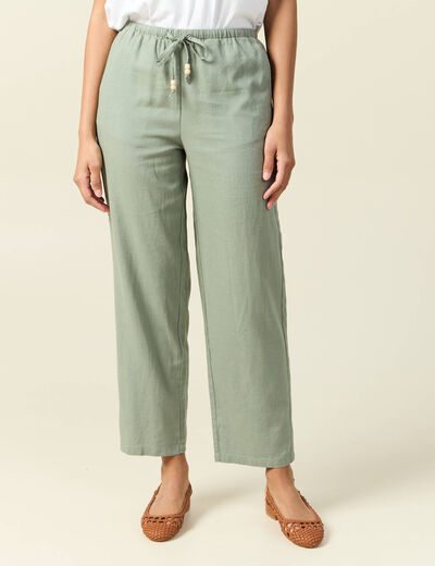 Pantalon droit 7/8ème vert kaki femme