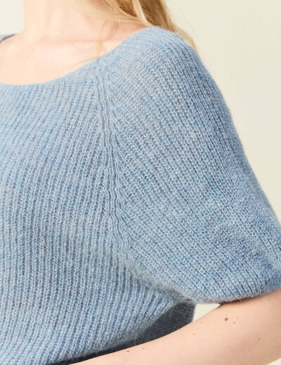 Pull manches courtes bleu gris femme