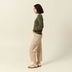 Pull col V manches longues vert kaki femme