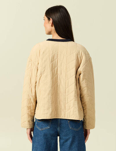 Doudoune droite courte manches longues beige femme