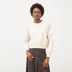 Pull droit cropped manches longues creme femme
