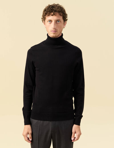 Pull droit court manches longues noir homme