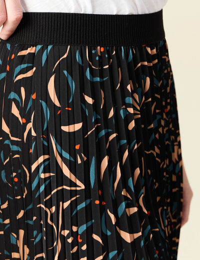 Jupe midi évasée plissée noir femme