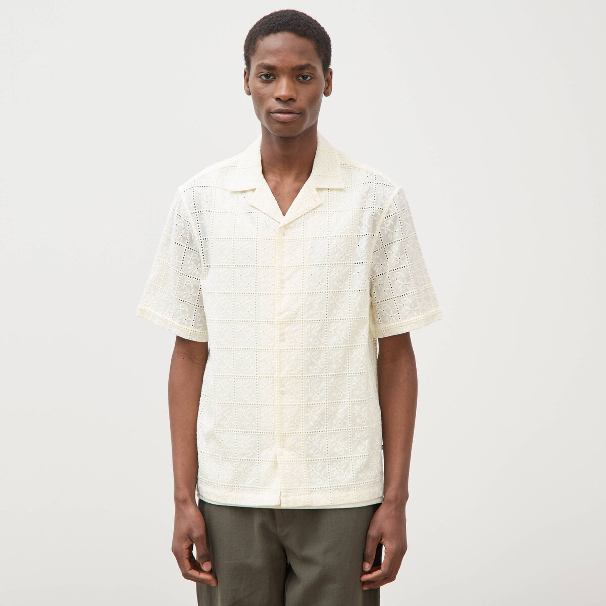 Chemise boyfriend en coton avec broderie ecru homme