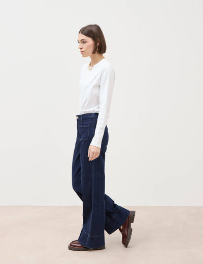 Jeans wide large taille haute denim brut rinse femme
