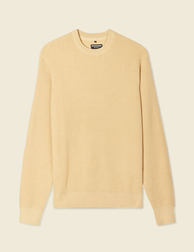 Pull manches longues col rond beige homme
