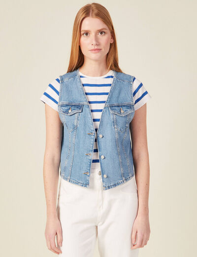 Veste sans manches en jean denim used femme
