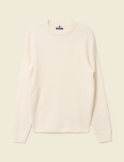 Pull col rond ecru homme