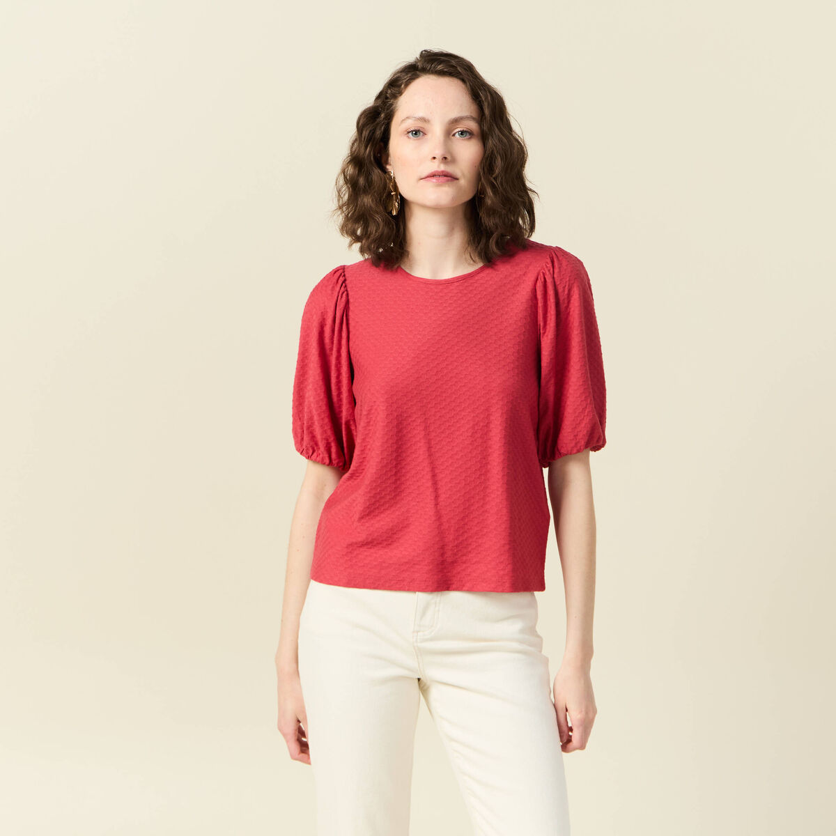 T-shirt manches courtes rouge foncé femme