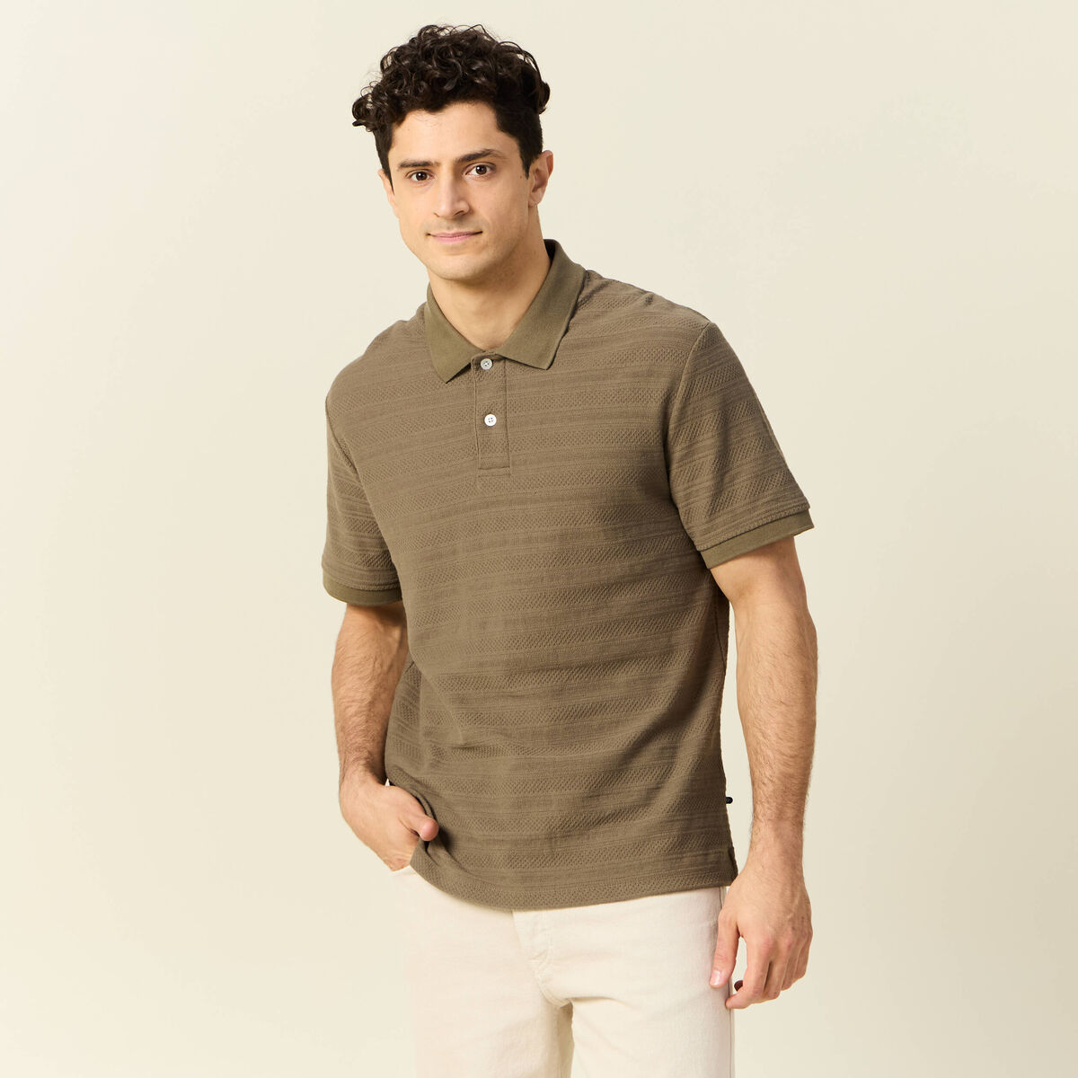 Polo manches courtes vert kaki homme