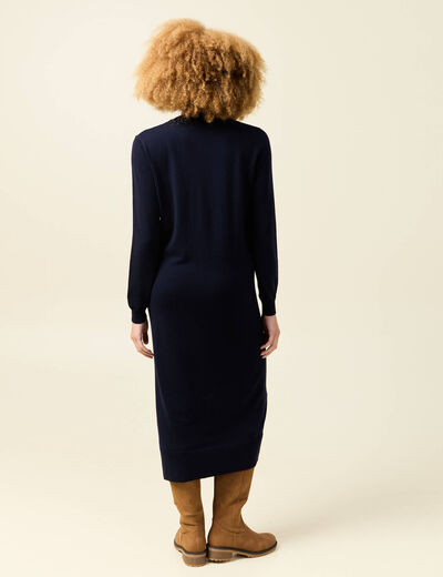 Robe manches longues bleu fonc&eacute; femme