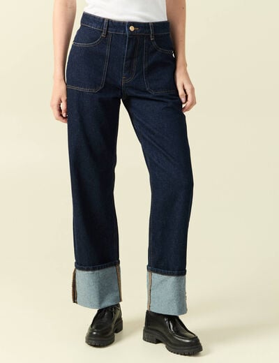 Jeans wide large taille haute denim brut rinse femme