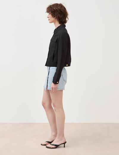 Veste courte boutonn&eacute;e noir femme