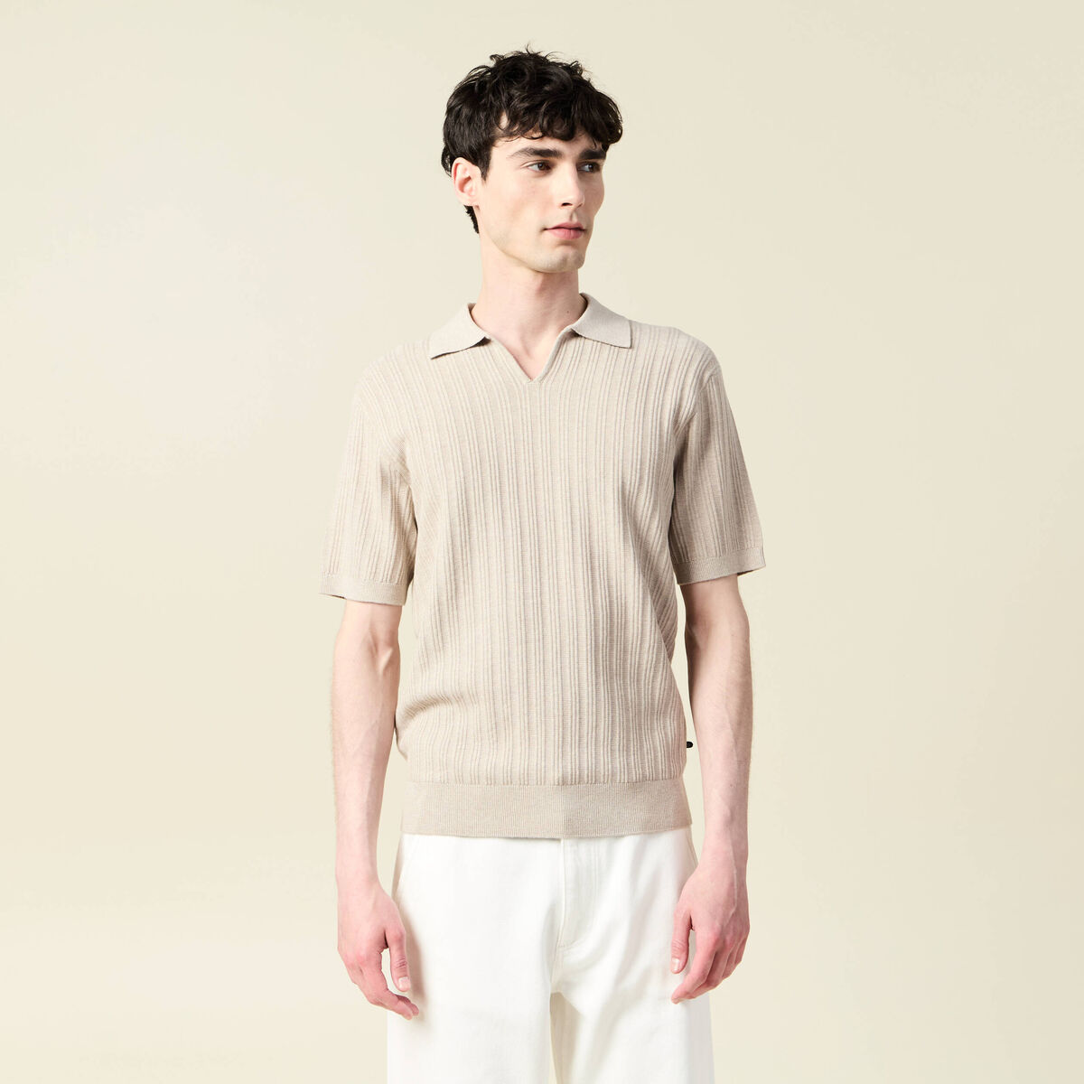 Polo manches courtes beige homme