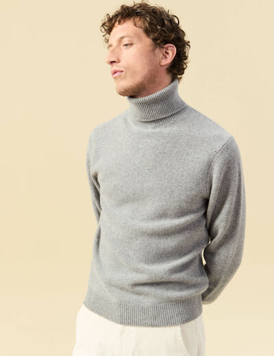 Pull droit col montant gris homme