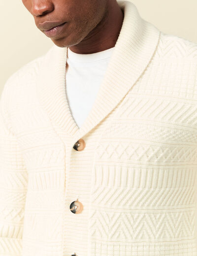 Gilet manches longues col ch&acirc;le ecru homme