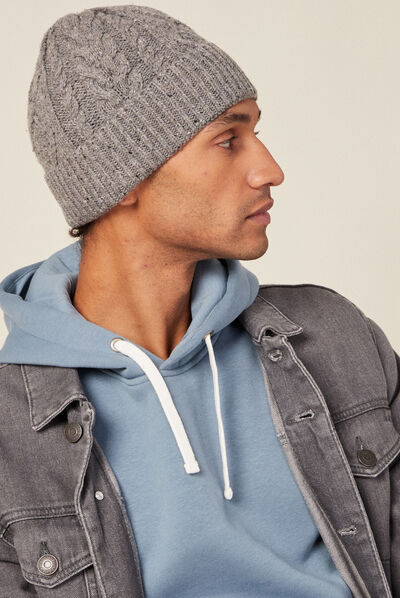 Bonnet tricoté à torsades gris clair homme
