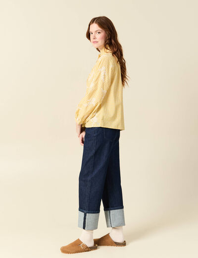 Chemise vichy manches longues en coton jaune femme