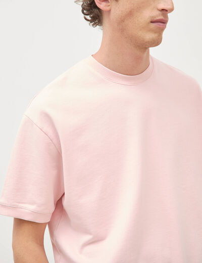 Sweat ample col rond manches courtes rose poudr&eacute;e homme