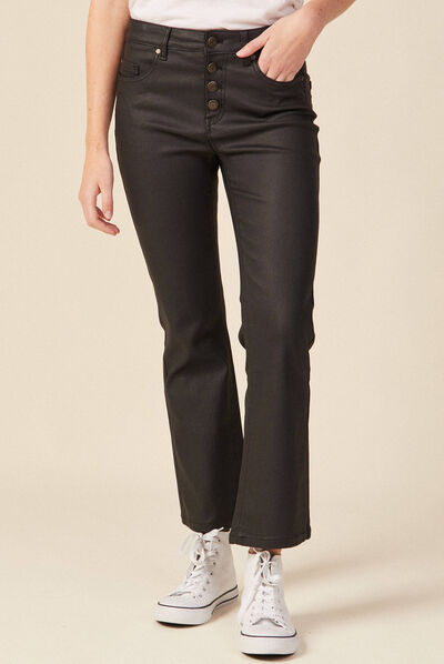 Jeans bootcut enduit 7/8ème denim noir enduit femme