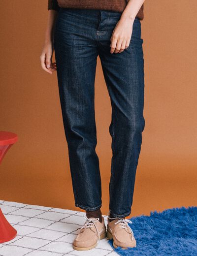 Jeans straight taille haute denim brut rinse femme