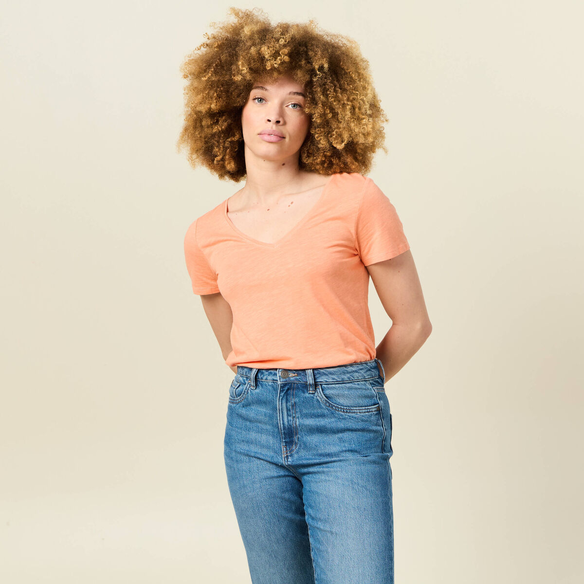 T-shirt manches courtes orange corail femme
