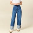 Jeans wide large taille haute denim stone femme