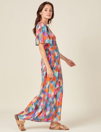Robe longue droite fluide multicolore femme