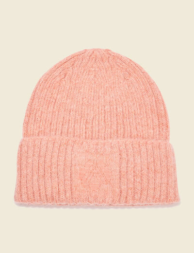 Bonnet tricoté fabriqué en France orange foncé femme