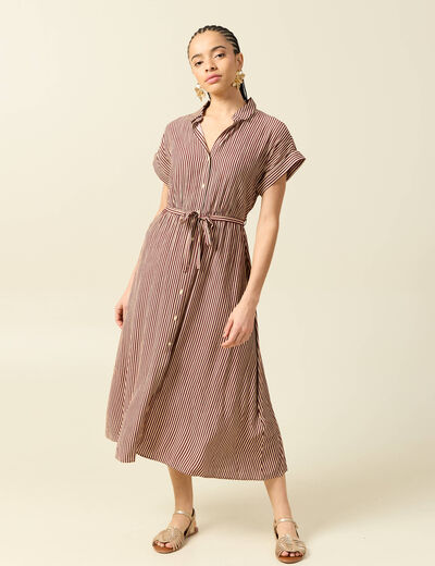 Robe longue &eacute;vas&eacute;e manches courtes violet femme