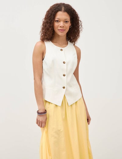 Gilet sans manches col rond doubl&eacute; ivoire femme
