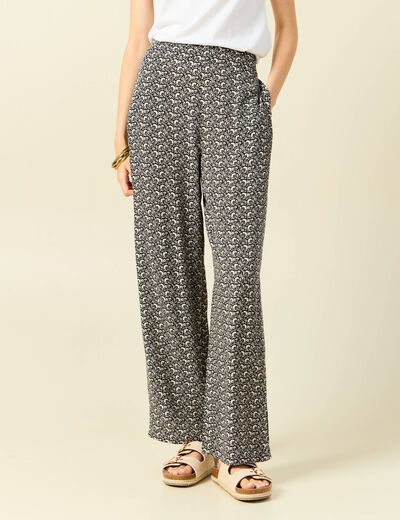 Pantalon large taille haute noir femme