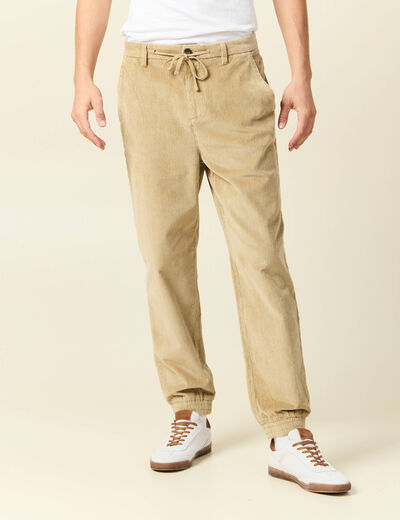 Pantalon jogger velours côtelé beige homme