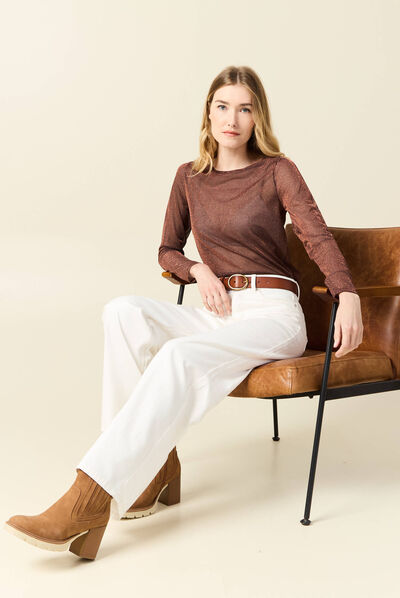 T-shirt manches longues marron cognac femme