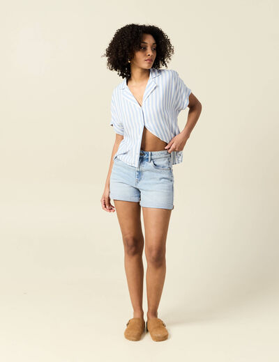 Chemise manches 3/4 bleu femme