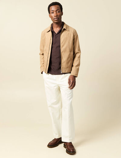 Blouson droit court &agrave; col classique marron homme