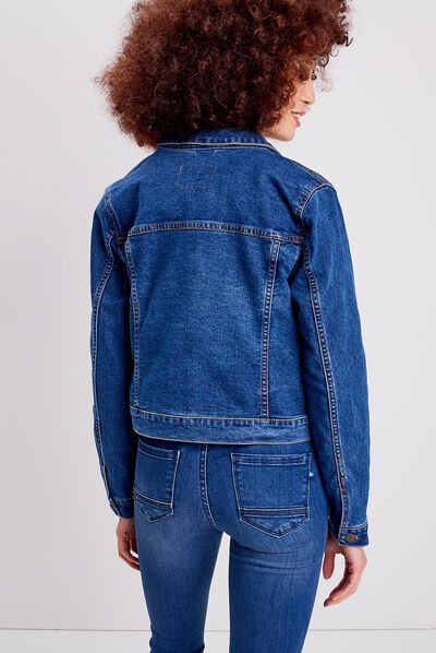 Veste droite boutonnée en jean denim stone femme