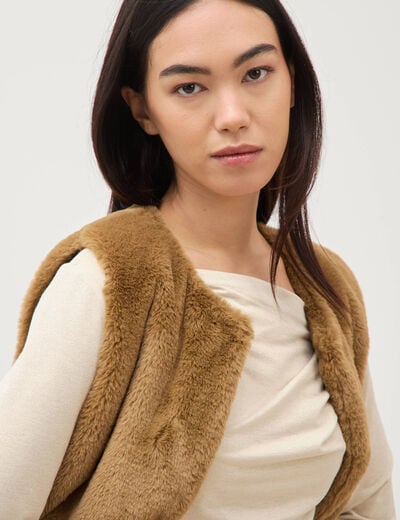 Gilet sans manches doubl&eacute; camel femme