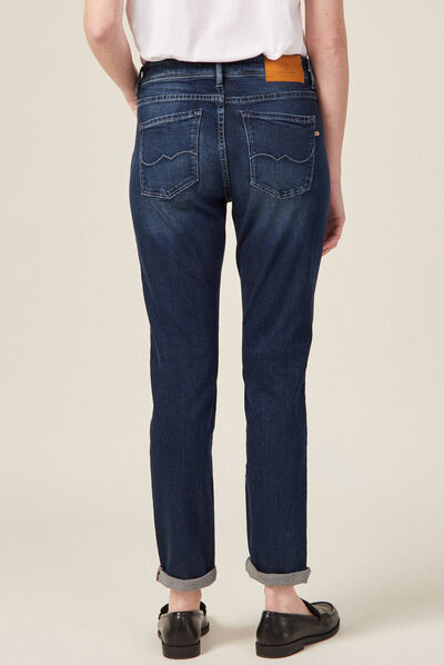 Jeans girlfriend taille haute denim dirty femme