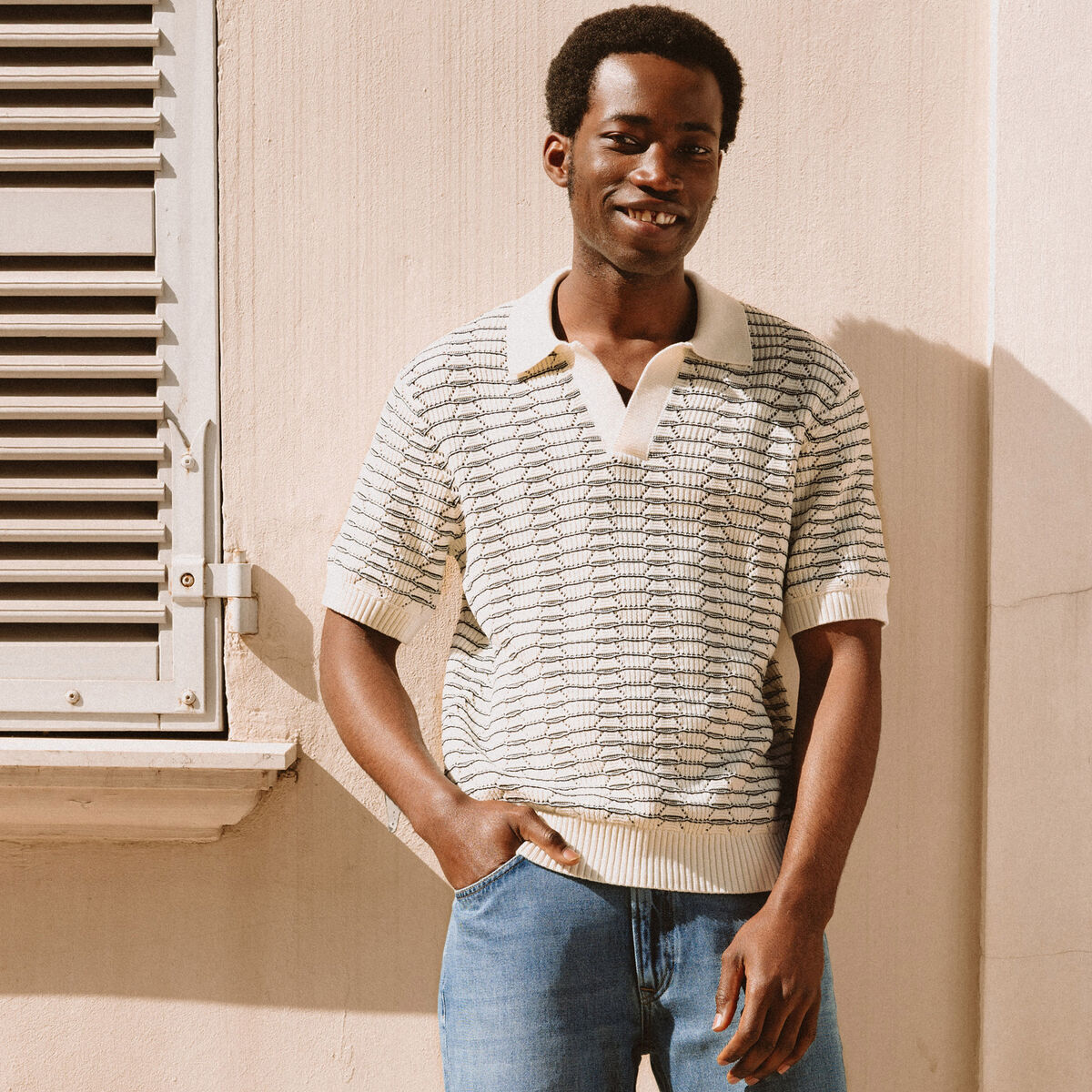 Polo ample en coton manches courtes ecru homme