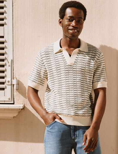 Polo ample en coton manches courtes ecru homme