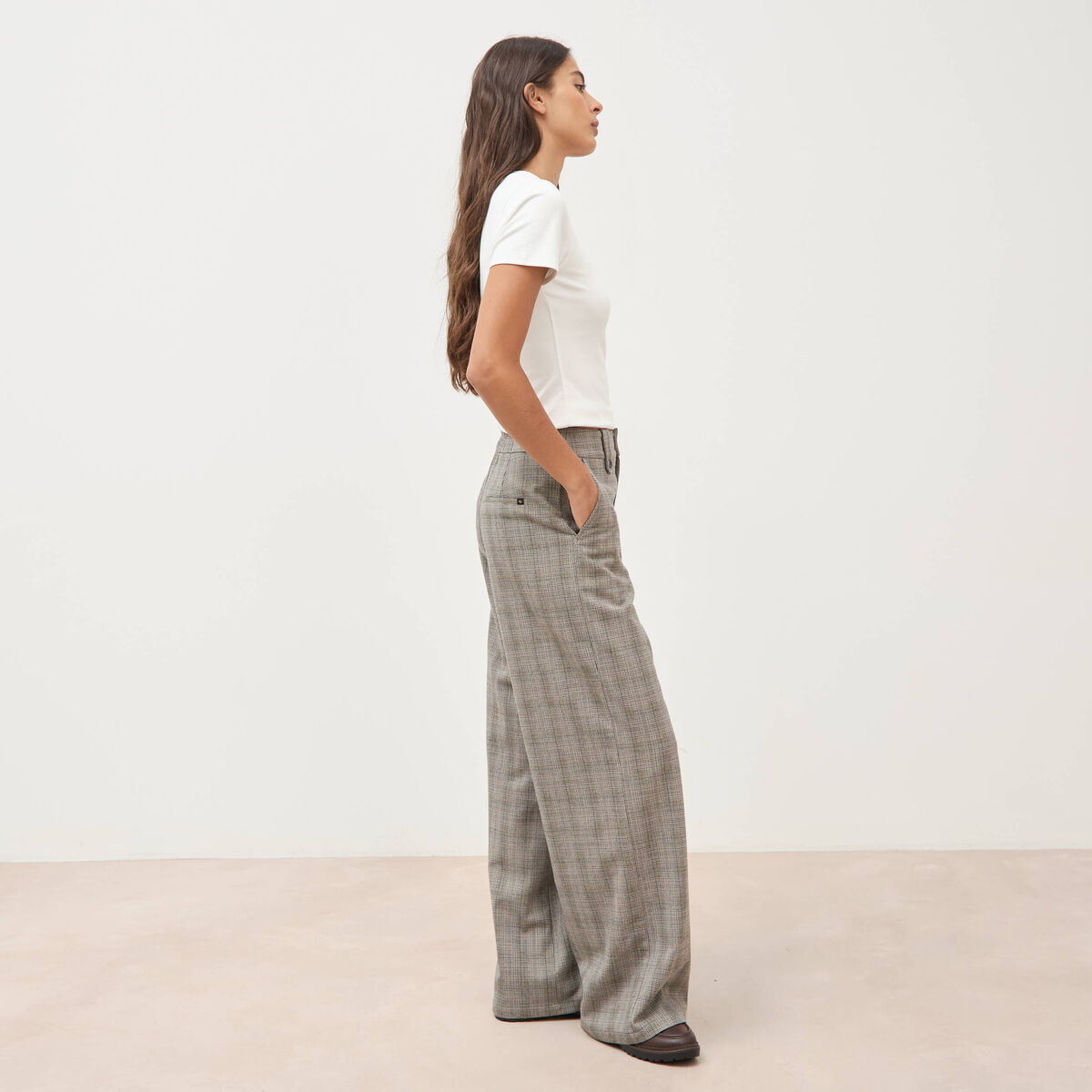 Pantalon large taille haute fluide noir femme