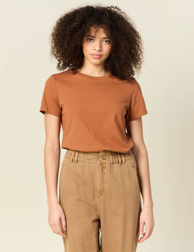 T-shirt éco-responsable marron cognac femme