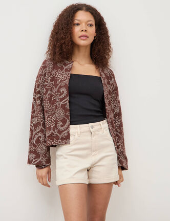 Gilet matelass&eacute; col rond marron femme