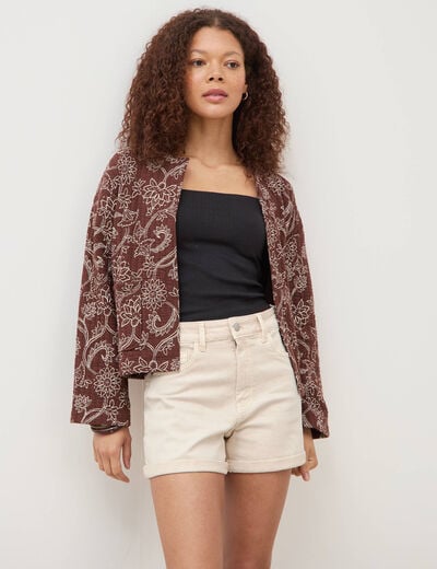 Gilet matelass&eacute; col rond marron femme