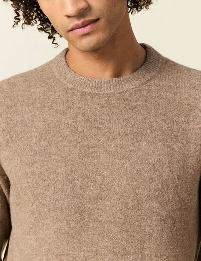 Pull manches longues col rond taupe homme
