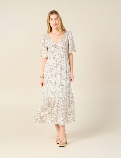 Robe longue évasée fluide blanc femme
