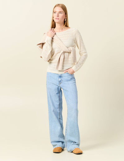 Gilet manches longues creme femme