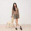 Gilet manches longues col rond taupe femme