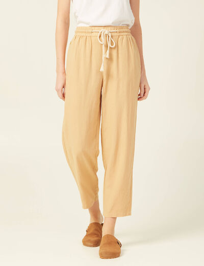 Pantalon droit à coulisse beige femme